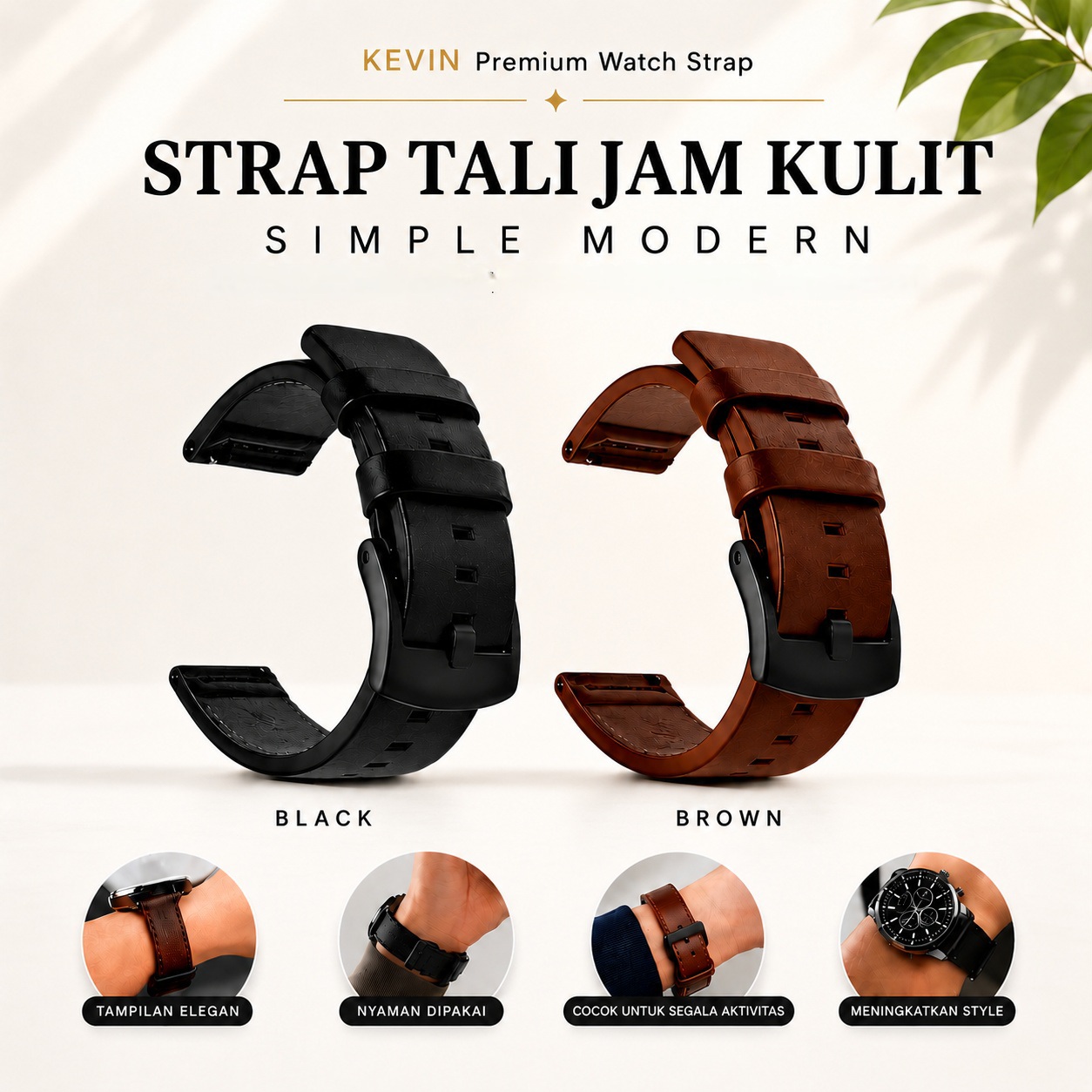 tali jam tangan kulit modern leather dua warna - Kevin Indonesia