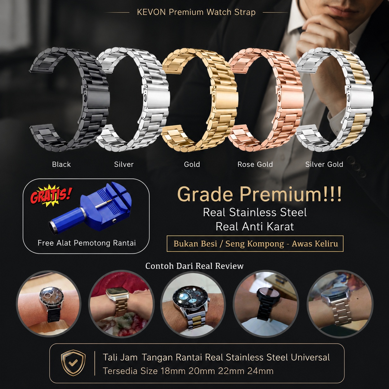 tali jam stainless steel premium high quality QRS anti karat