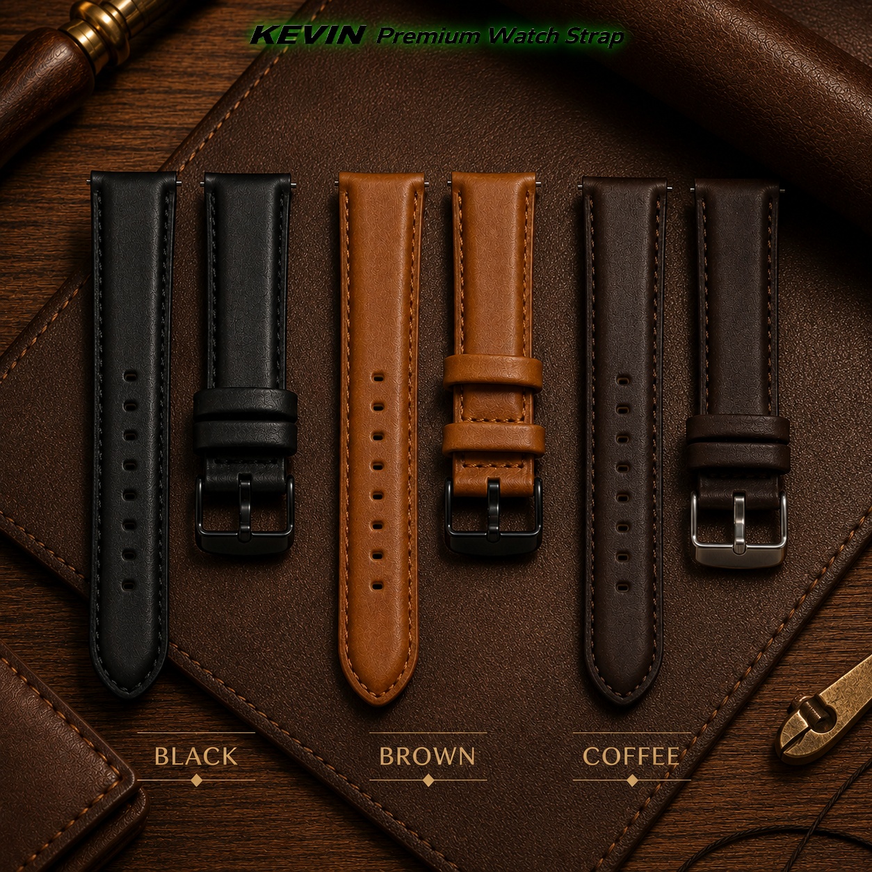 Genuine Leather Strap 3 Pilihan Warna QRG Kevin Indonesia