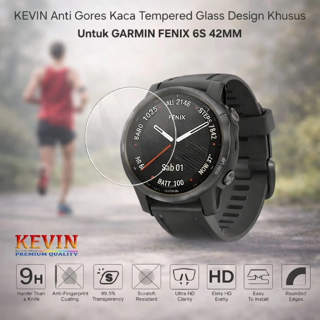 anti gores tempered glass untuk garmin fenix 6s - kevin