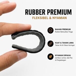 Premium strap jam black grey 22mm Tebal Elastis - hpf
