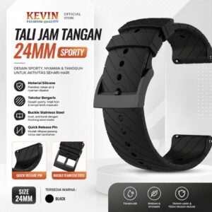 Strap jam 24mm Sporty Tangguh Hitam Premium - EL