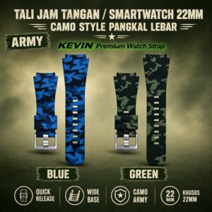 kevin mfc tali jam tangan quick release 22mm camo army