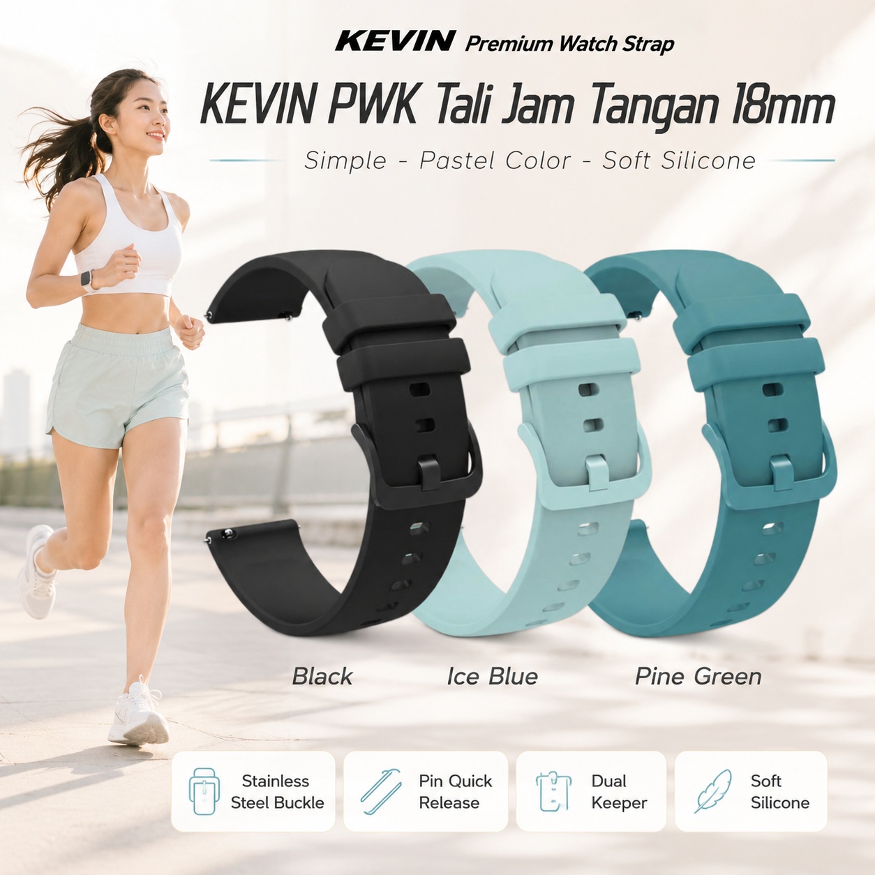 Tali Jam Tangan Warna Pastel Universal 18mm - PWK Kevin Indonesia Original