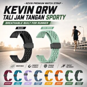 KEVIN QRW Tali Jam Tangan Sporty Magnetic D-Buckle Premium Silicone Breathable Strap 20mm