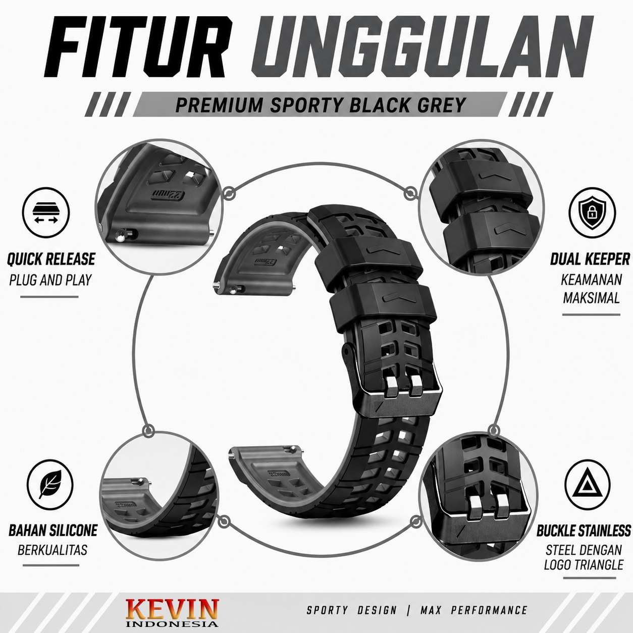 KEVIN S1W Tali Jam Tangan 22mm Pria 1