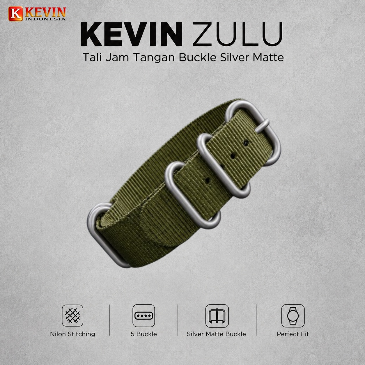 22mm tali jam tangan zulu silver matte buckle